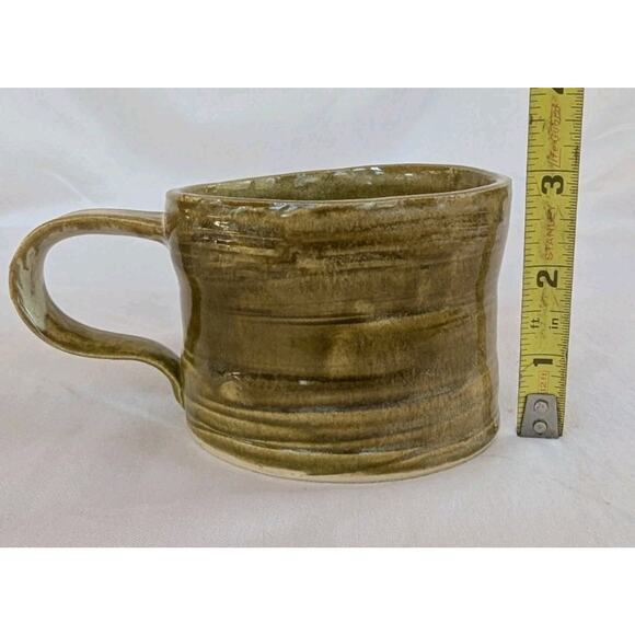 Handmade Studio Art Green Glazed Pottery Mug Signed - Picture 7 of 8
